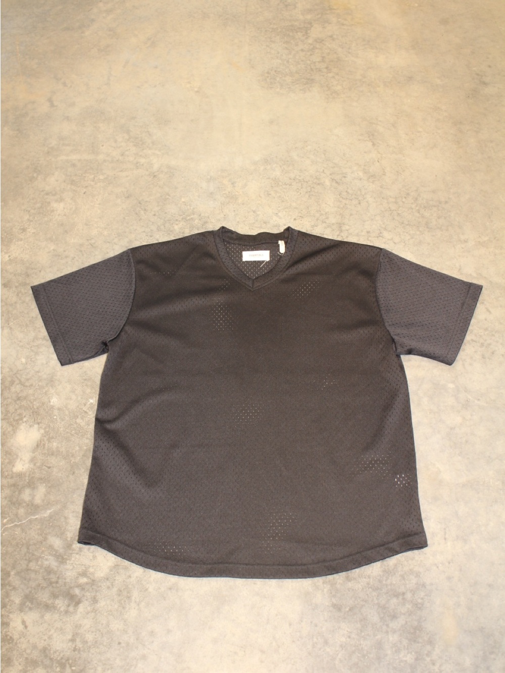 Essentials Black Short Sleeve V-Neck Mesh Tee